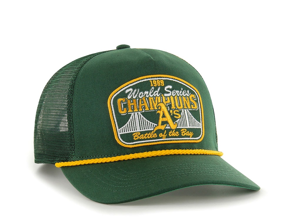 47Brand Oakland Athletics Dark Green World Series Chanpions Patch Edition Trucker Hitch Snapback Cap