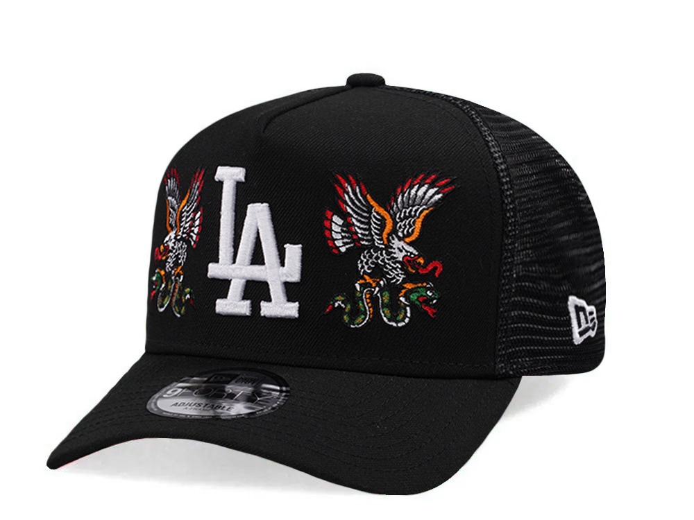 New Era Los Angeles Dodgers Double Eagle Black 9Forty A Frame Trucker Snapback Cap