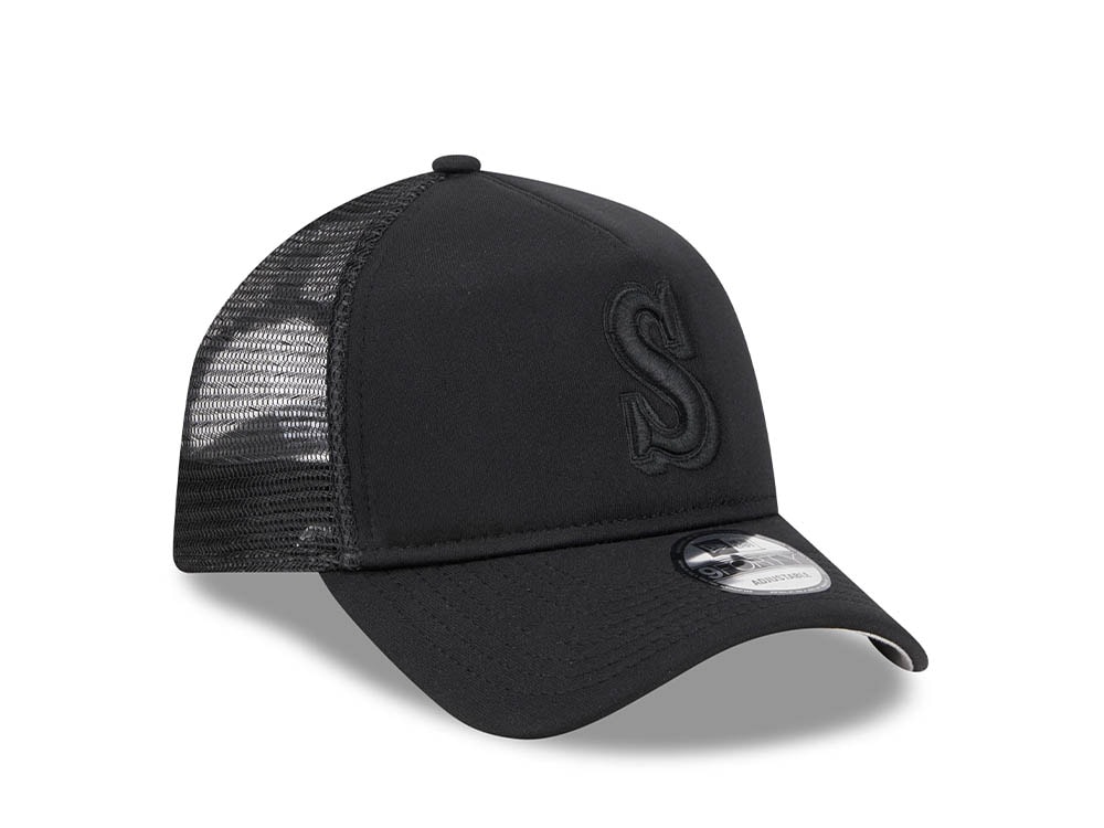 New Era Seattle Mariners Black All Day 9Forty A Frame Trucker Snapback Hat