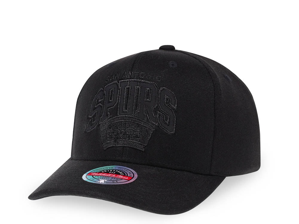Mitchell & Ness San Antonio Spurs Black on Black Red Line Solid Flex Snapback Hat