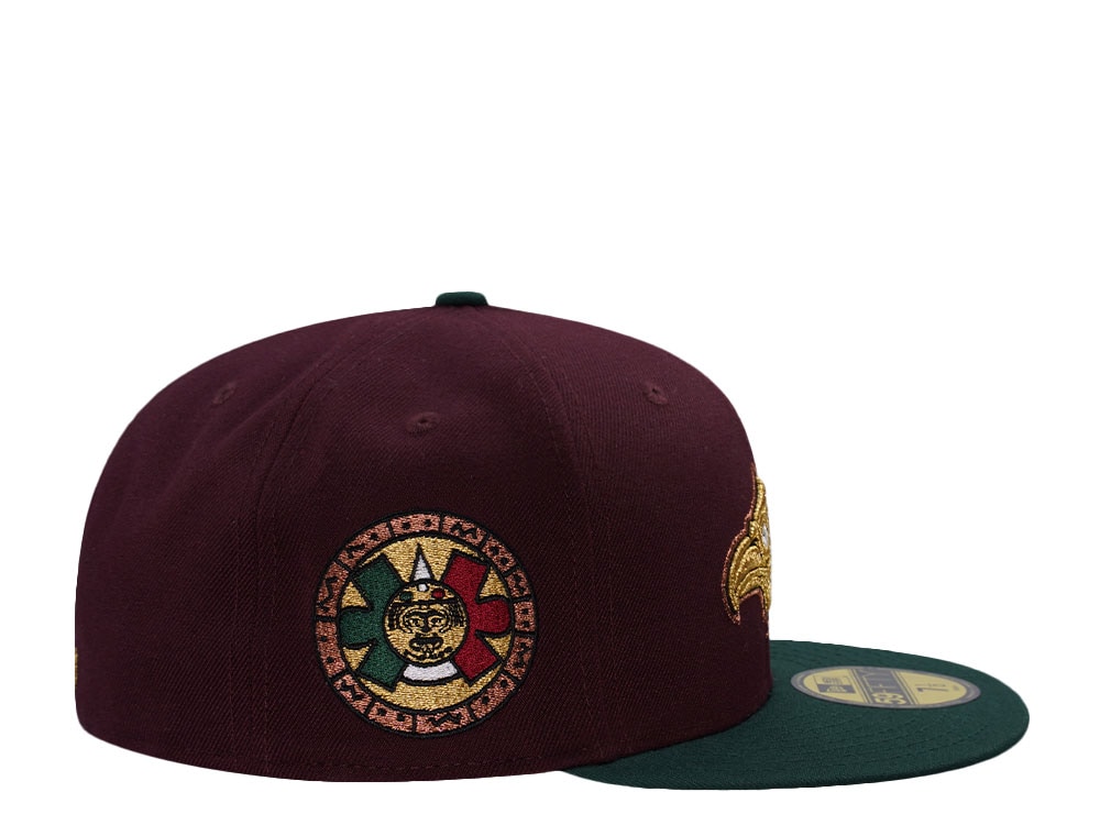 New Era Mexico Aztec Warrior Mask Maroon Edition 59Fifty Fitted Cap