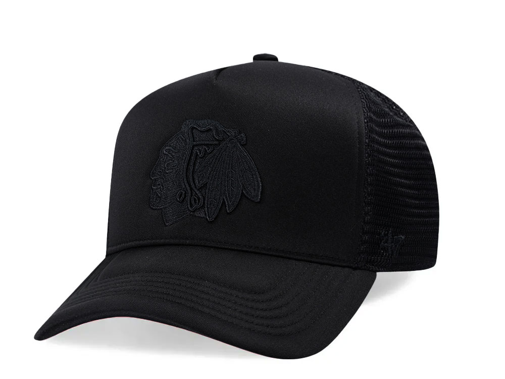 47Brand Chicago Blackhawks Black Tri Tone Foam Offside Trucker Snapback Hat