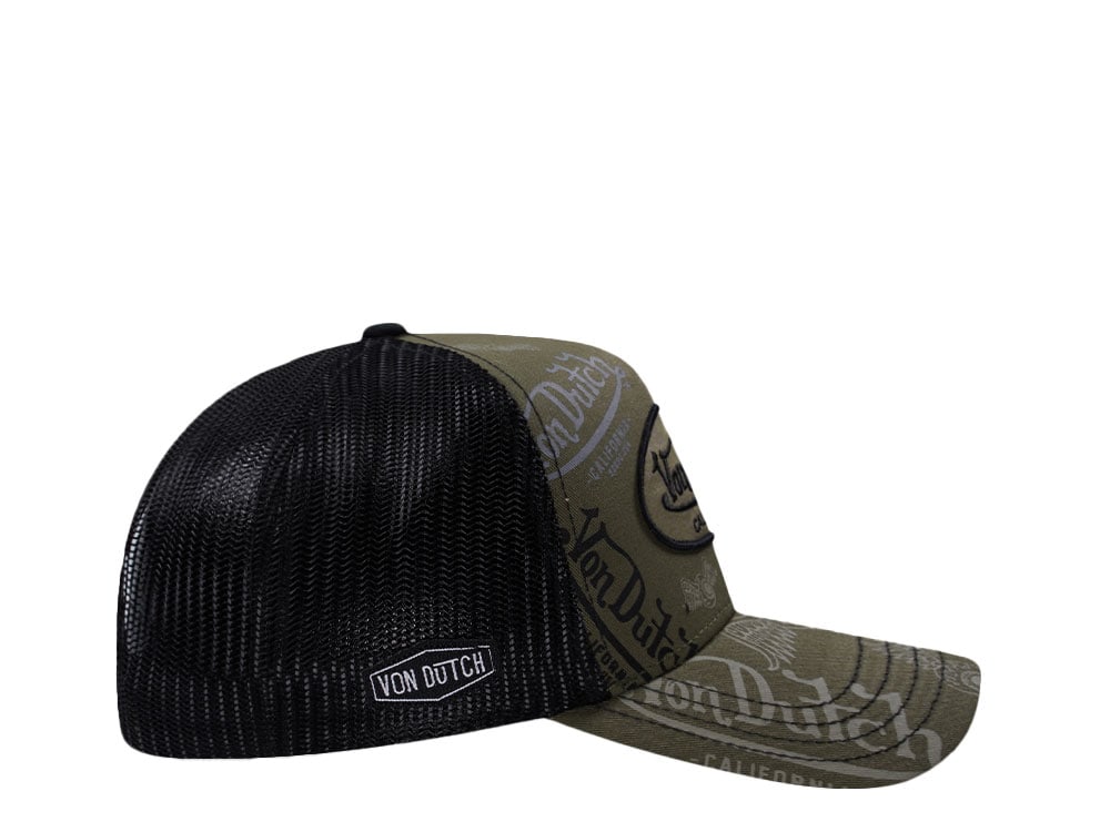 Von Dutch Oval Patch Multilogo Olive  Trucker Snapback Cap