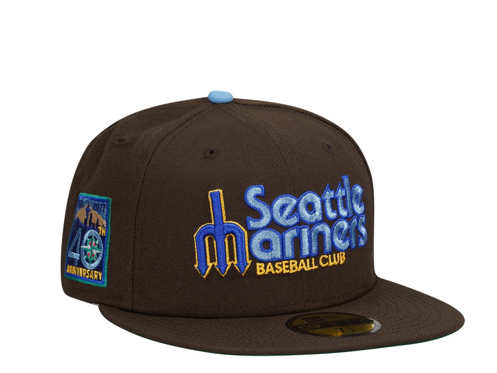 New Era Seattle Mariners 40th Anniversary Chocolate Script Throwback Edition 59Fifty Fitted Hat