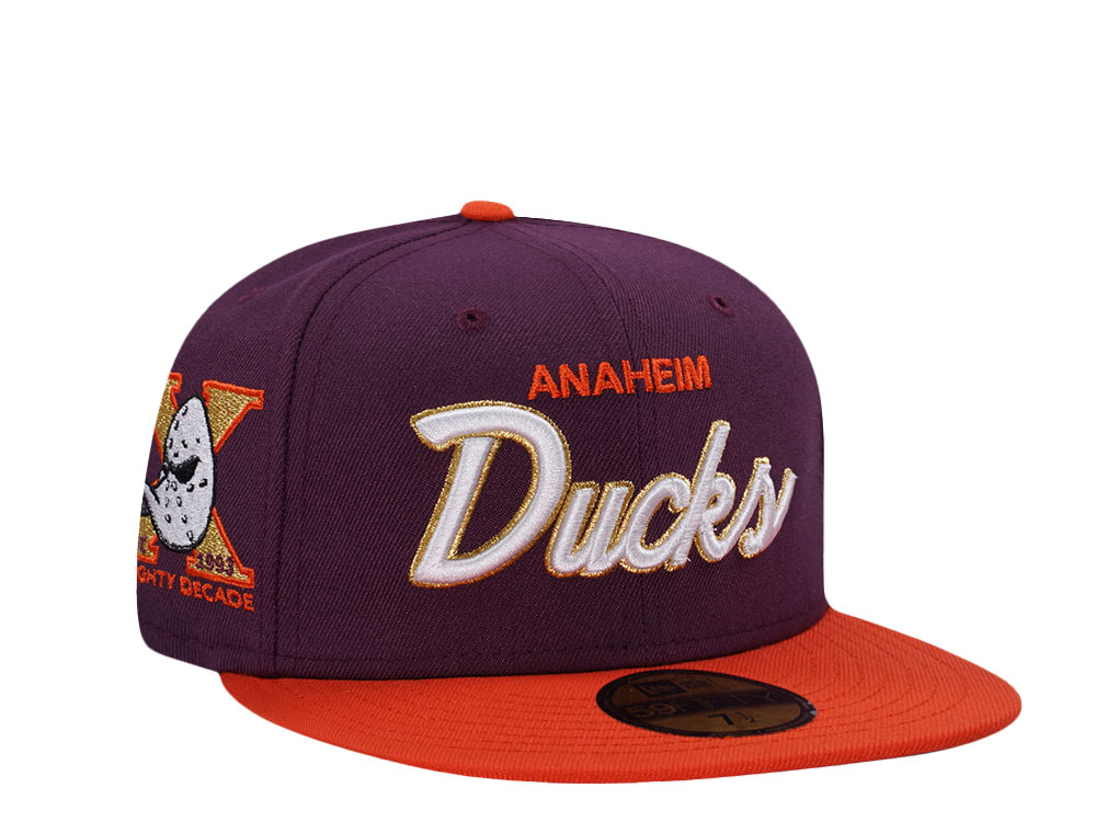 New Era Anaheim Ducks 10th Anniversary Plum Two Tone Throwback Edition 59Fifty Fitted Cap