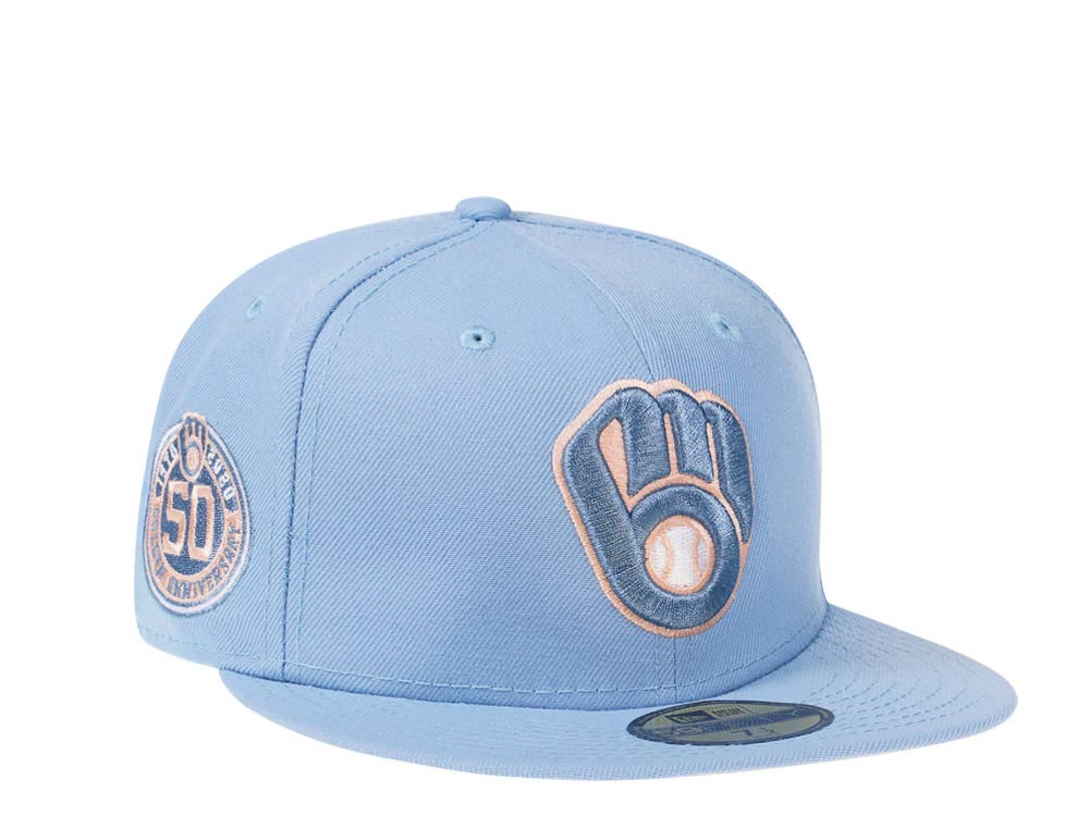 New Era Milwaukee Brewers 50th Anniversary Summer Sky Peach Edition 59Fifty Fitted Hat