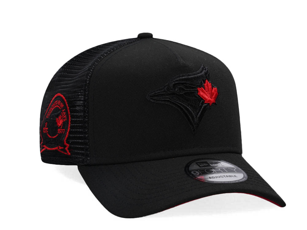 New Era Toronto Blue Jays Black Red 40th Anniversary Trucker 9Forty A Frame Snapback Hat