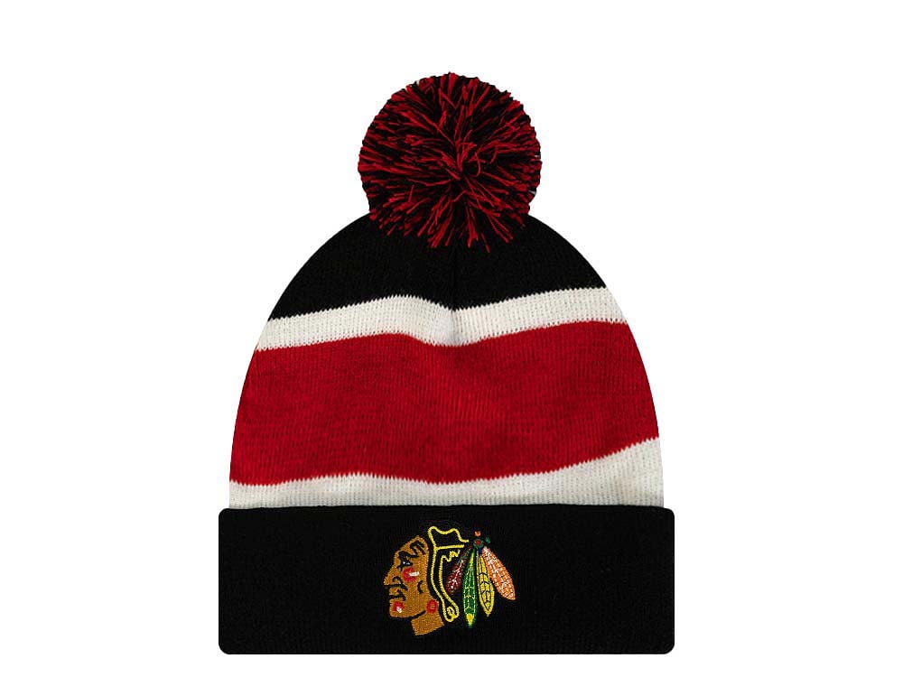 Mitchell & Ness Chicago Blackhawks Stripe Pom Mutse