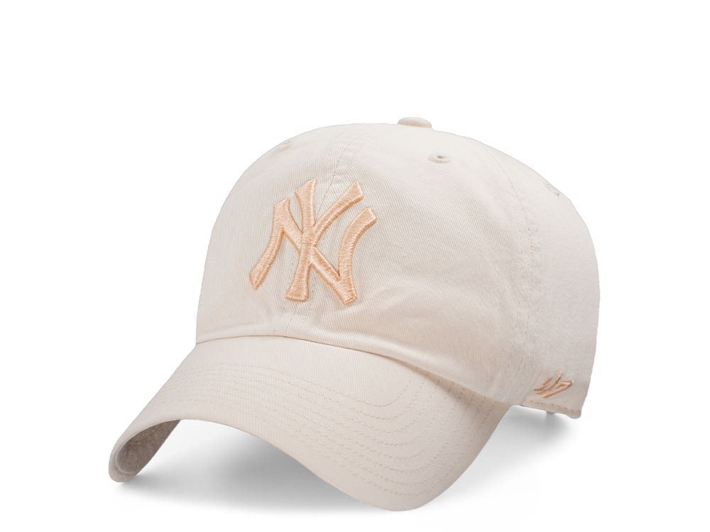 47Brand New York Yankees Natural Apricot Logo Clean up Strapback Hat