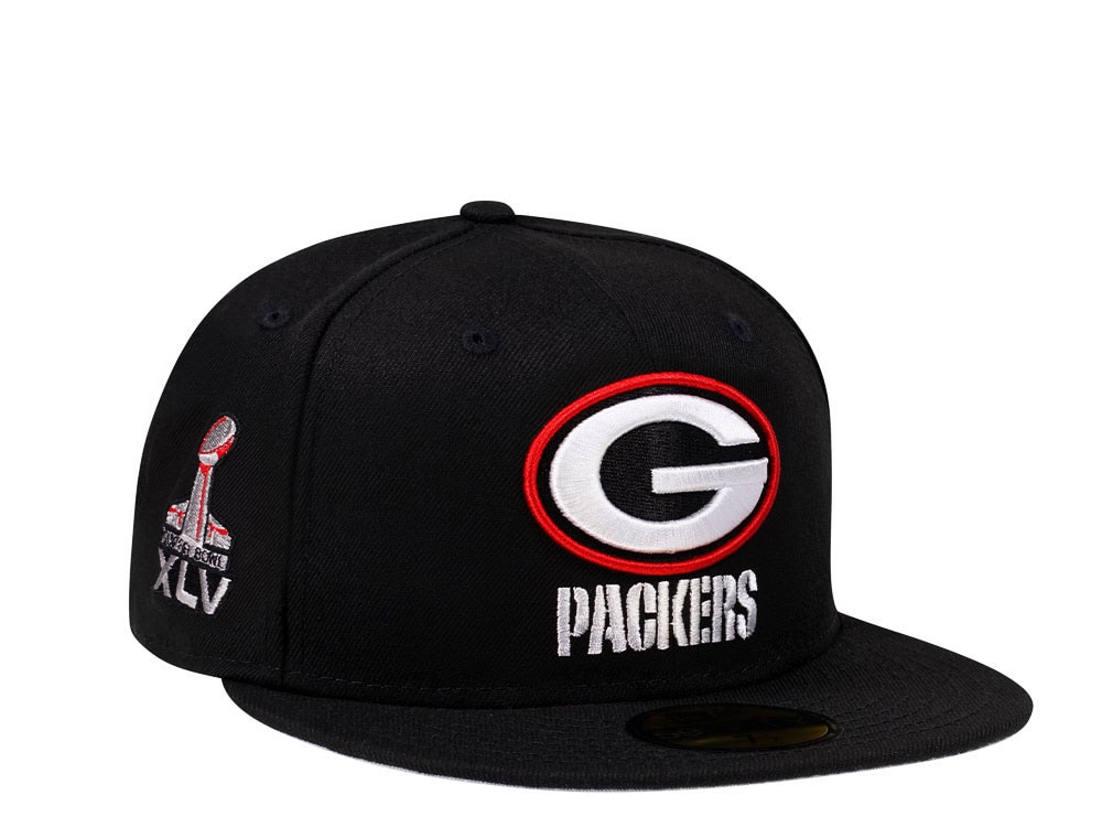 New Era Green Bay Packers Super Bowl XLV Black Crimson Collection 59Fifty Fitted Hat