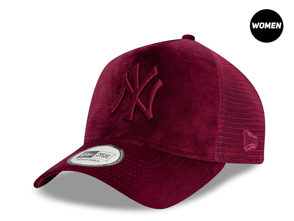 New Era New York Yankees Velour Cherry Womens 9Forty A Frame Trucker Snapback Hat