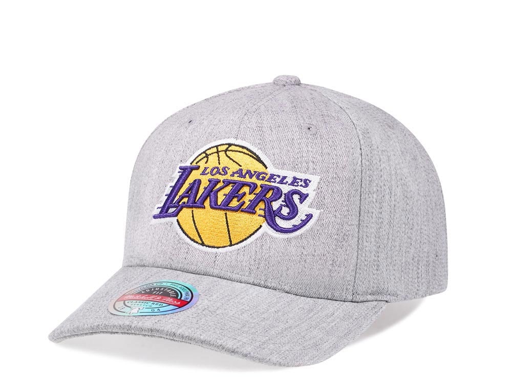 Mitchell & Ness Los Angeles Lakers Heather Gray Red Line Solid Flex Snapback Hat
