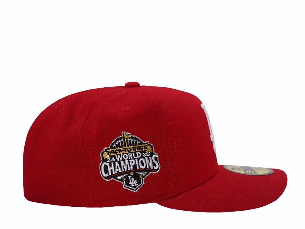 New Era Los Angeles Dodgers World Series 2025 Scarlet Red Prime Edition 59Fifty Pre Curved Fitted Cap