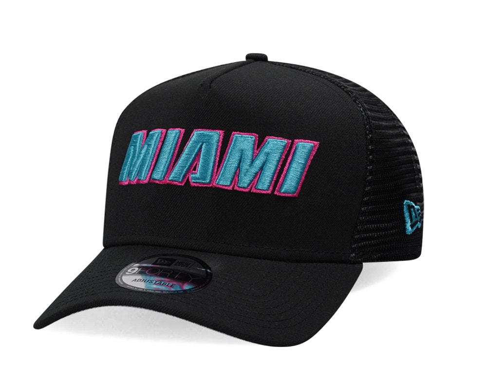 New Era Miami Heat Classic Black Trucker 9Forty A Frame Snapback Hat