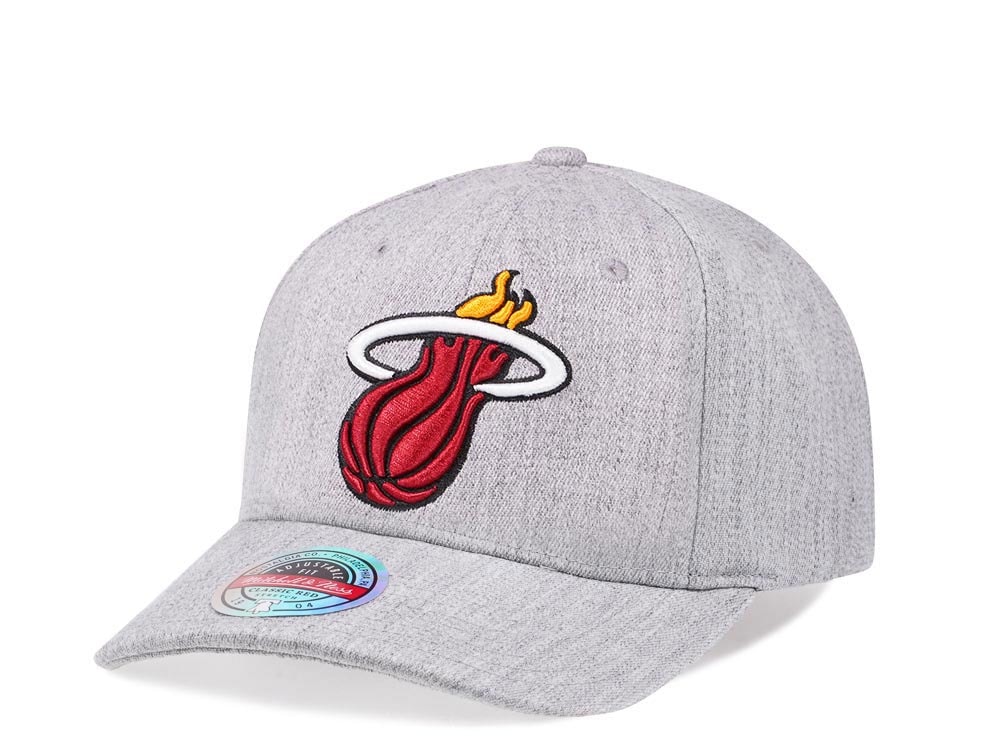 Mitchell & Ness Miami Heat Heather Gray Red Line Solid Flex Snapback Hat