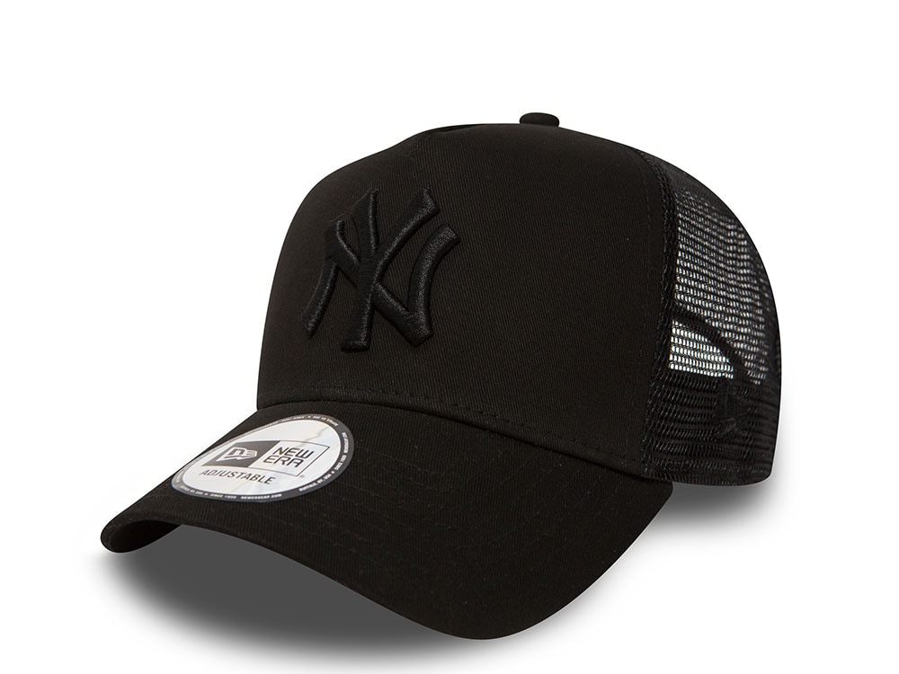 New Era New York Yankees All Black A Frame Trucker Snapback Hat