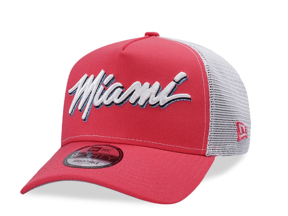 New Era Miami Heat Coral Pink Prime Edition 9Forty A Frame Trucker Snapback Cap