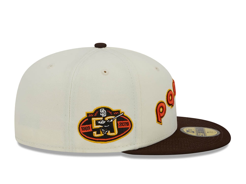 New Era San Diego Padres White Retro Script 50th Anniversary Throwback Edition 59Fifty Fitted Hat