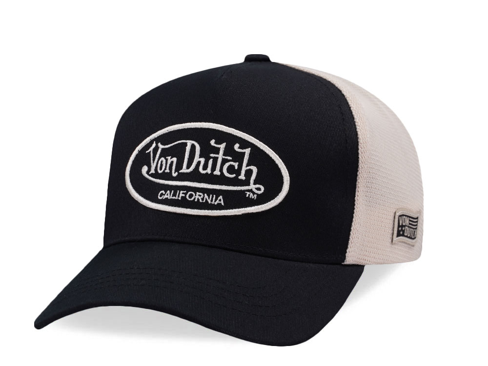 Von Dutch Embroidered Oval Patch Black Trucker Strapback Cap