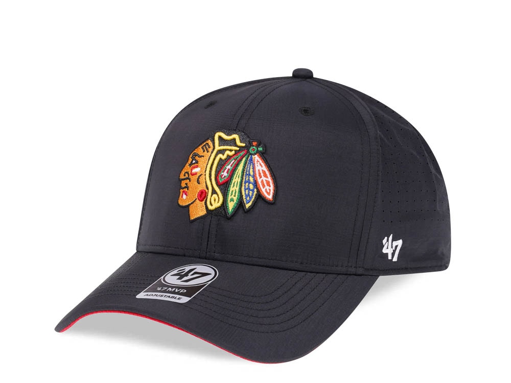 47Brand Chicago Blackhawks Black Back Line Nylon Strapback Hat