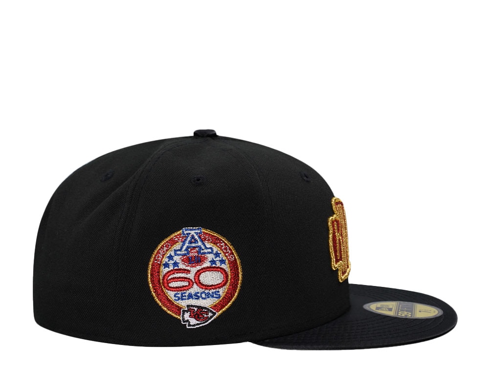 New Era Kansas City Chiefs 60 Seasons Black Satin Brim Prime Edition 59Fifty Fitted Hat