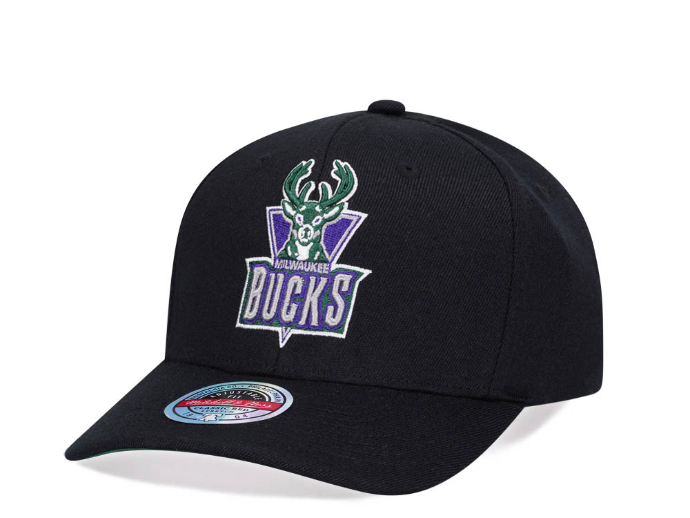Mitchell & Ness Milwaukee Bucks High Crown 6 Panel Classic Red Line Flex Snapback Hat