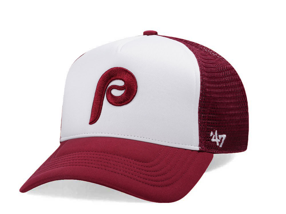47Brand Philadelphia Phillies Cardinal Tri Tone Foam Offside Trucker Snapback Hat