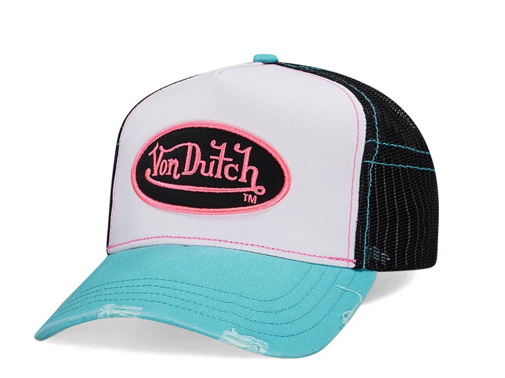 Von Dutch White Teal Two Tone Edition Trucker A Frame Snapback Hat