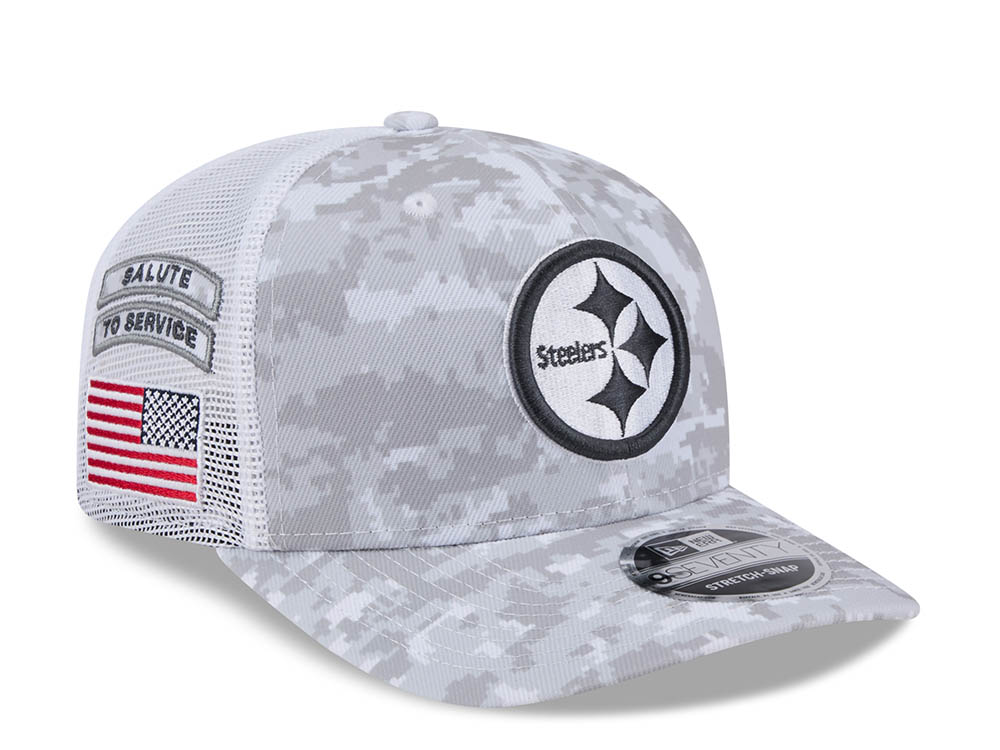 New Era Pittsburgh Steelers Digi Camo Salute to Service 2024 Trucker 9Seventy Snapback Hat