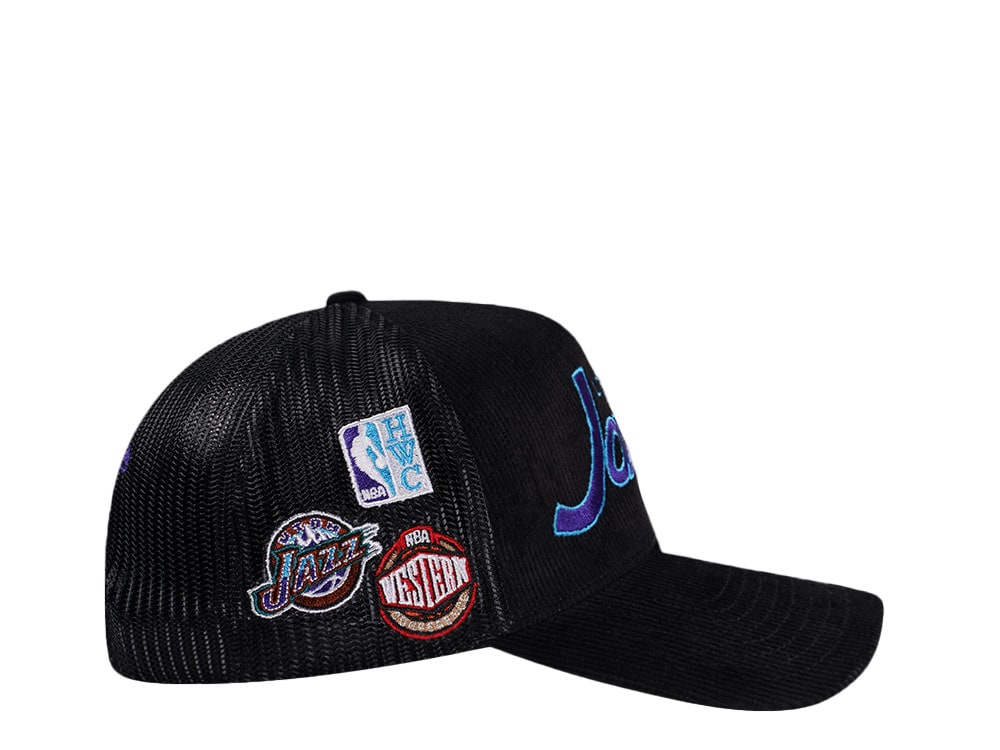 Mitchell & Ness Utah Jazz Times up Black Cord Hardwood Classic Trucker Snapback Hat