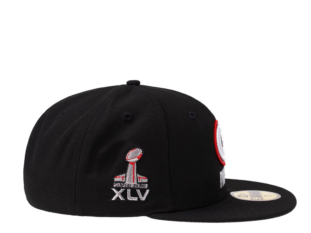 New Era Green Bay Packers Super Bowl XLV Black Crimson Collection 59Fifty Fitted Hat