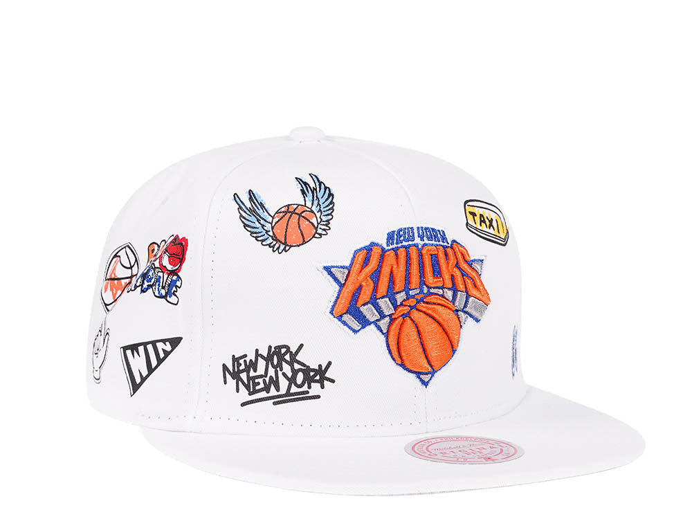 Mitchell & Ness New York Knicks White Hand Drawn Snapback Hat