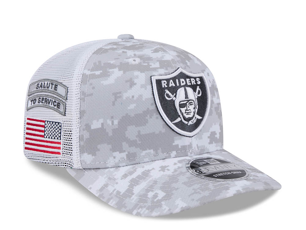 New Era Las Vegas Raiders Digi Camo Salute to Service 2024 Trucker 9Seventy Snapback Hat