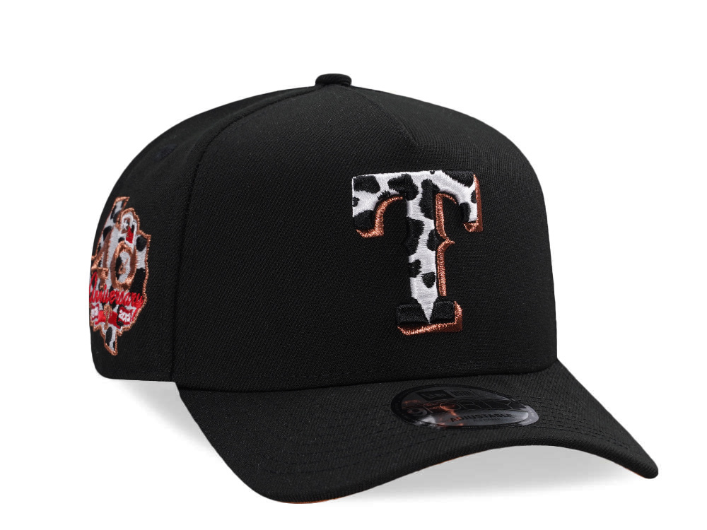 New Era Texas Rangers 40th Anniversary Cow Black Prime Edition 9Forty A Frame Snapback Cap