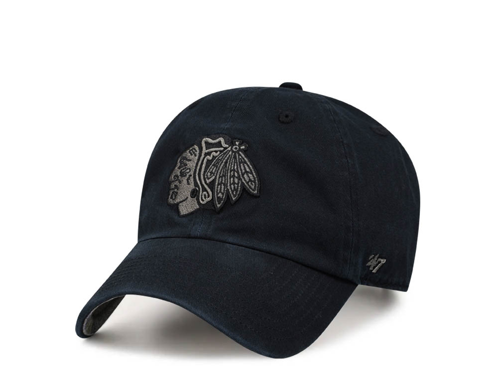 47Brand Chicago Blackhawks Black Ballpark Camo Clean Up Strapback Hat