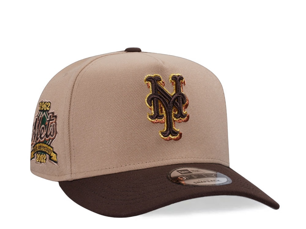 New Era New York Mets 40th Anniversary Tan Metallic Two Tone Edition 9Fifty A Frame Snapback Hat