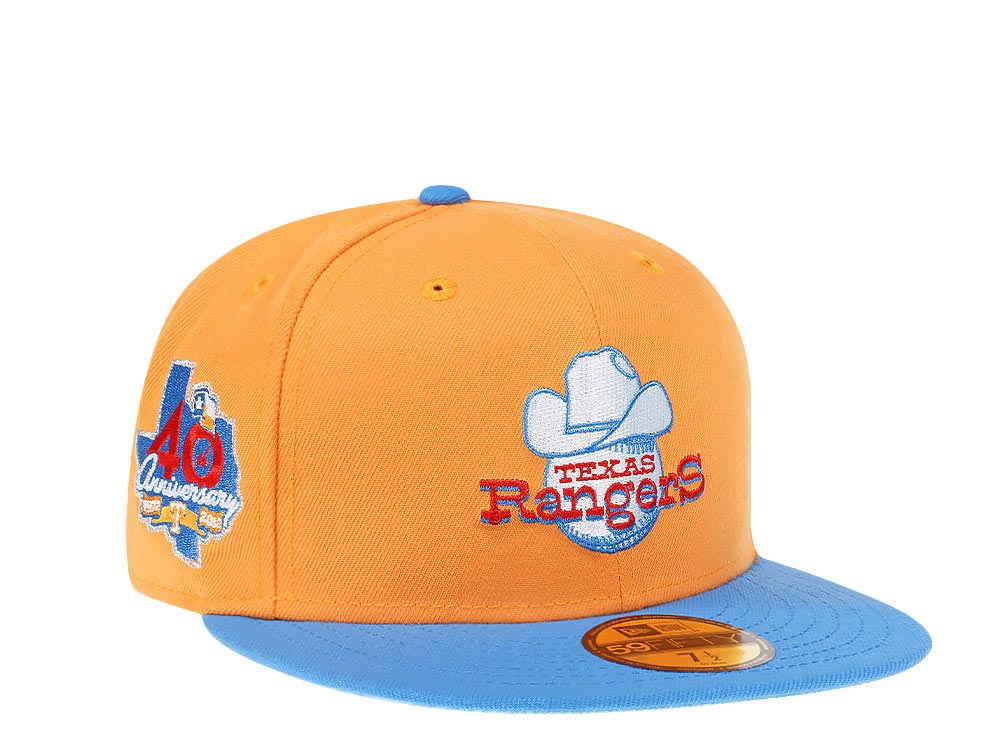 New Era Texas Rangers Khaki 40th Anniversary Iced Mango Two Tone Prime Edition 59Fifty Fitted Hat