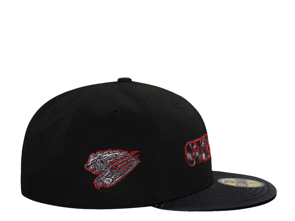 New Era Fresno Grizzlies Shiny Black and Red Satin Brim Edition 59Fifty Fitted Hat