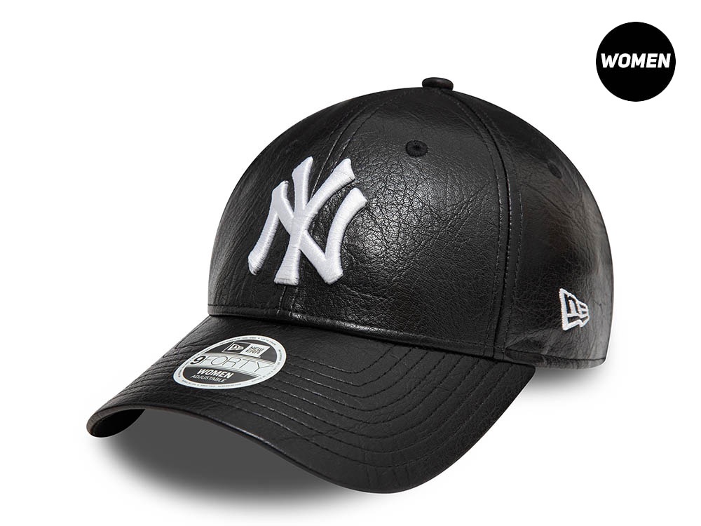 New Era New York Yankees Leather Black Womens 9Forty Strapback Hat