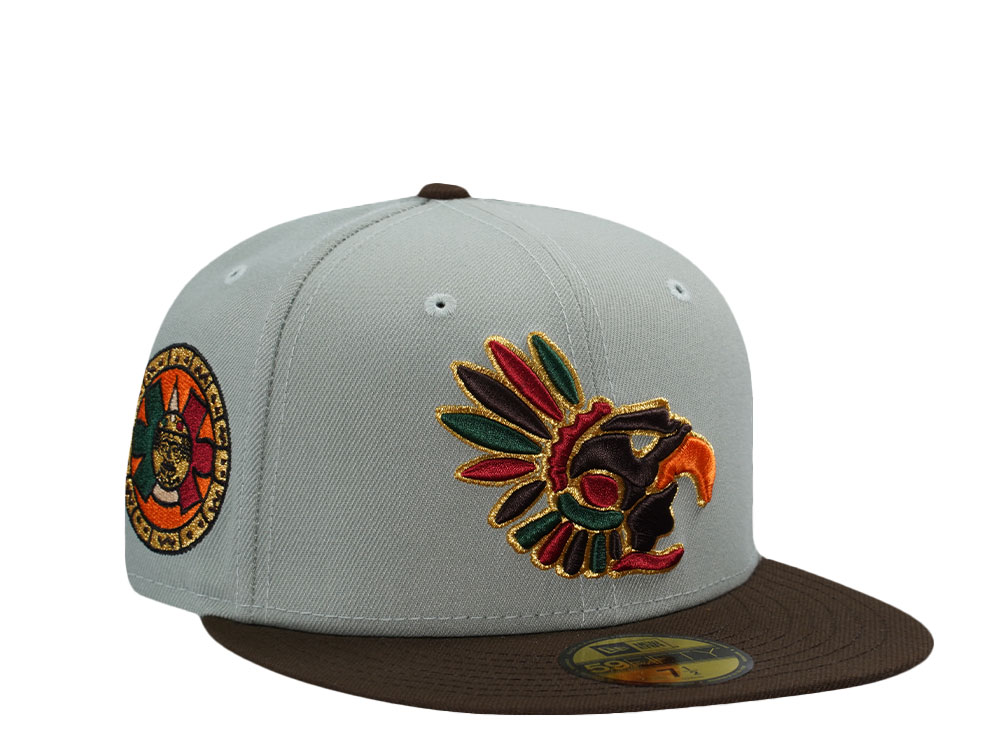 New Era Aztec Warrior Mask Mexico Teal Two Tone 59Fifty Fitted Cap