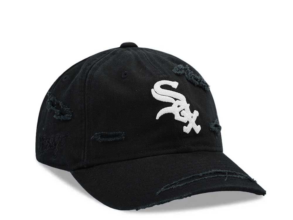 New Era Chicago White Sox Black Washed Distress 9Twenty Strapback Hat