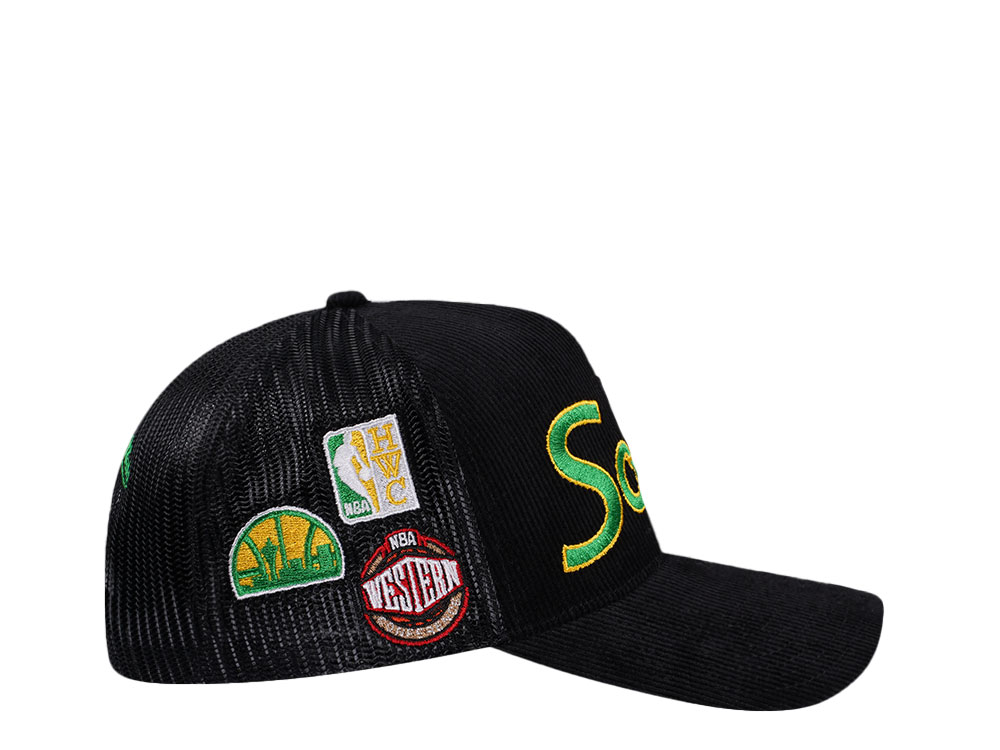 Mitchell & Ness Seattle Supersonics Times up Black Cord Hardwood Classic Trucker Snapback Hat