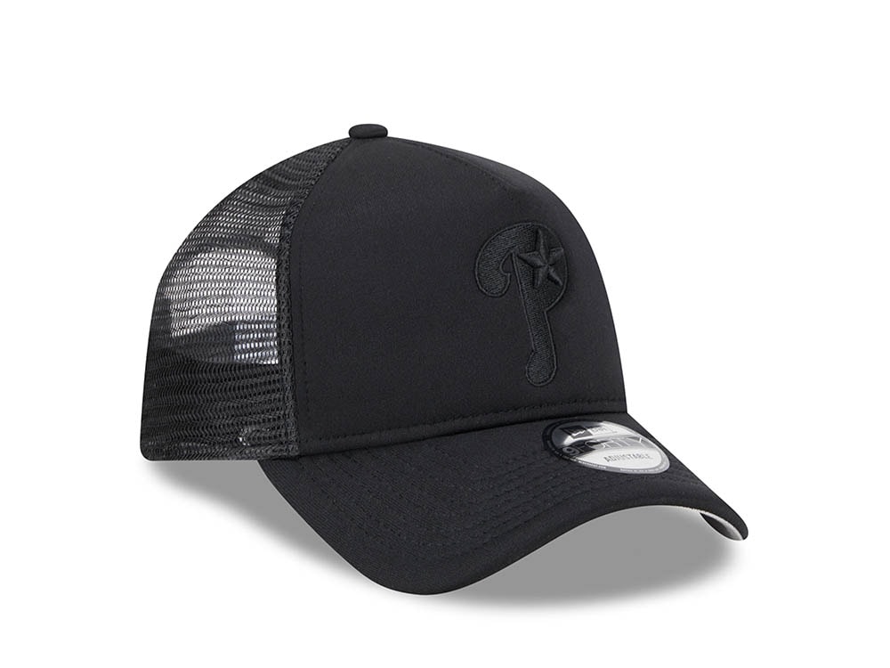 New Era Philadelphia Phillies Black All Day 9Forty A Frame Trucker Snapback Hat