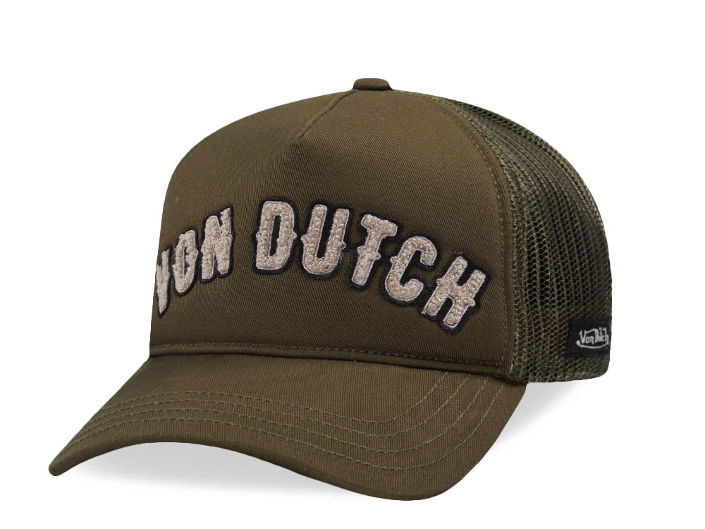 Von Dutch Script Olive Trucker Snapback Cap