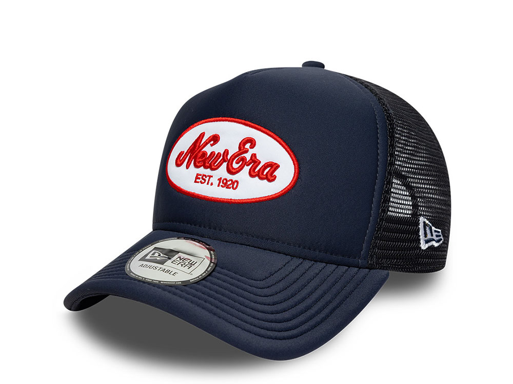 New Era Oval Foam Patch Navy 9Forty A Frame Trucker Snapback Cap