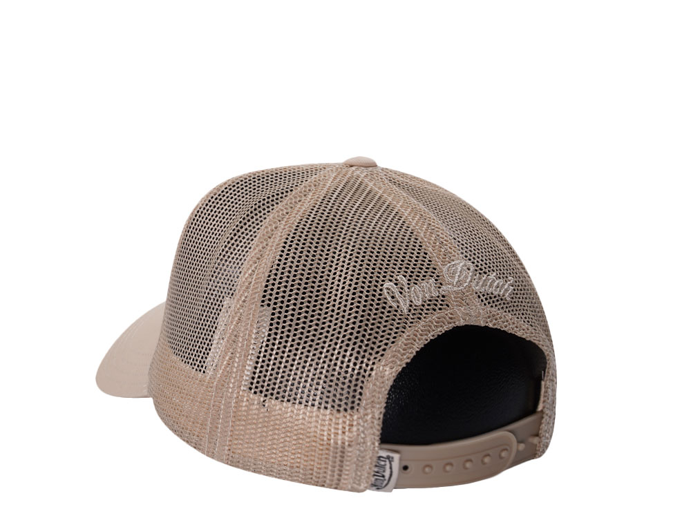 Von Dutch Script Beige Trucker Black Snapback Cap