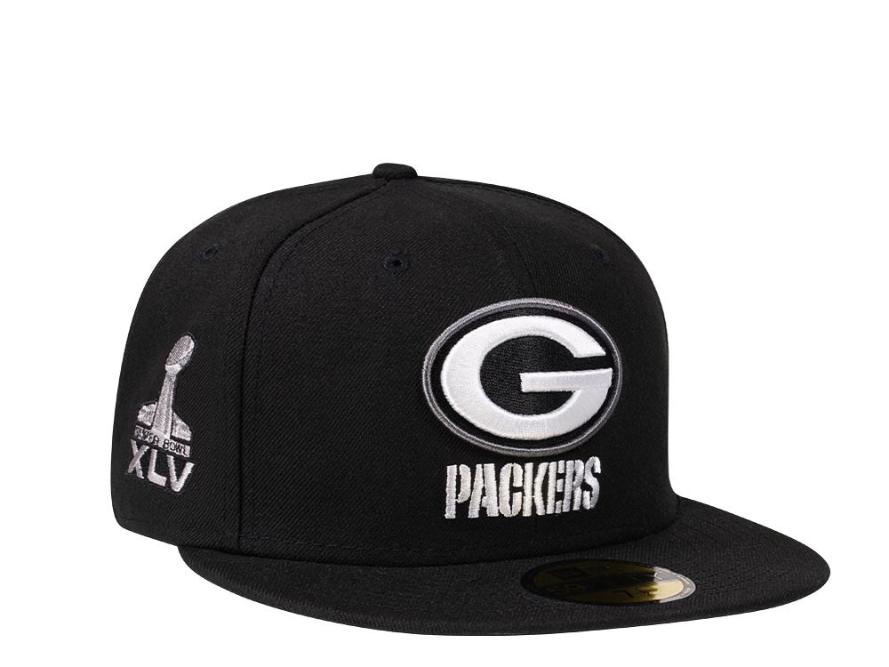 New Era Green Bay Packers Super Bowl XLV Steel Black Edition 59Fifty Fitted Hat