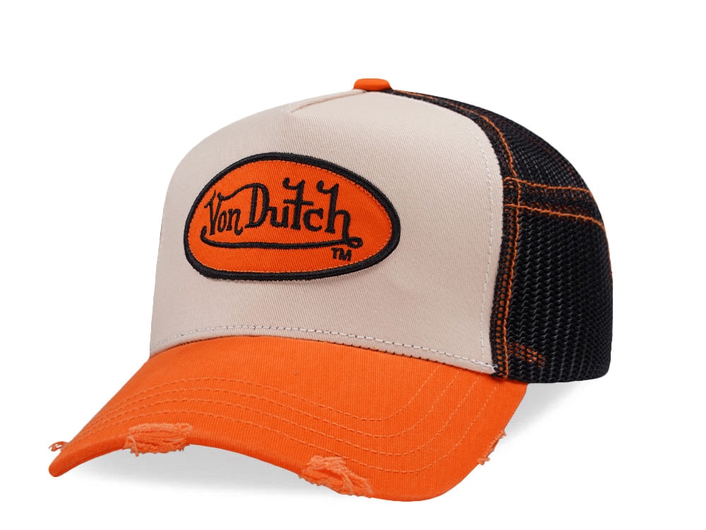 Von Dutch Oval Patch Distressed Orange Trucker Snapback Cap