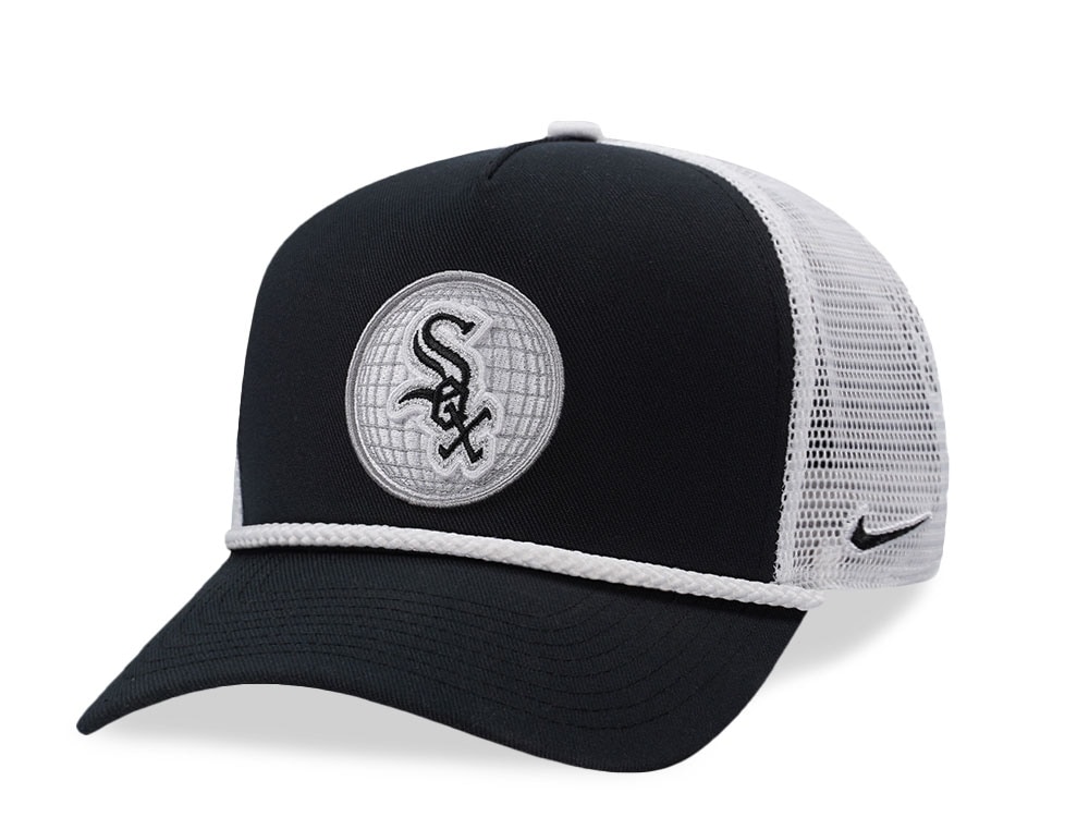 Nike Chigaco White Sox Primetime Dri-Fit Rise Black Edition Trucker Snapback Cap