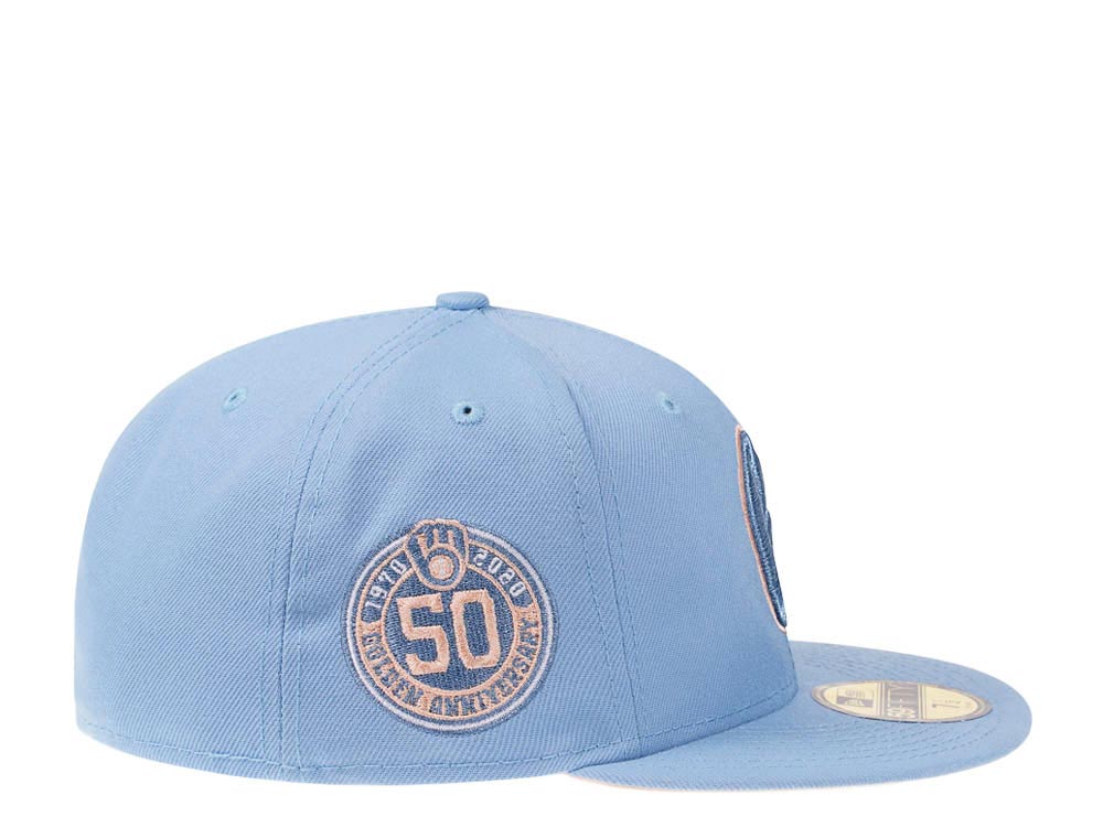 New Era Milwaukee Brewers 50th Anniversary Summer Sky Peach Edition 59Fifty Fitted Hat
